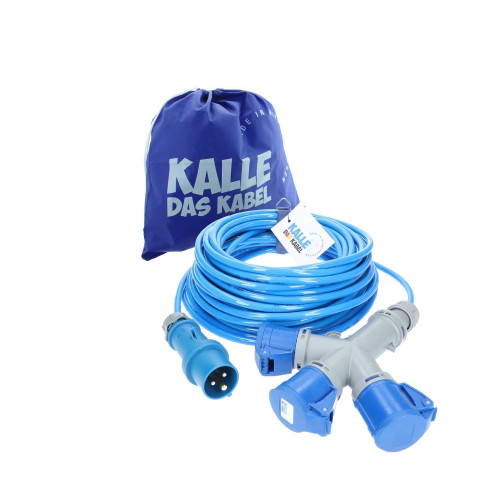 Kalle Verlängerungskabel CEE 230V 16A 2,5mm²  3-Fach Kupplung Extreme Blau IP44 20 Meter