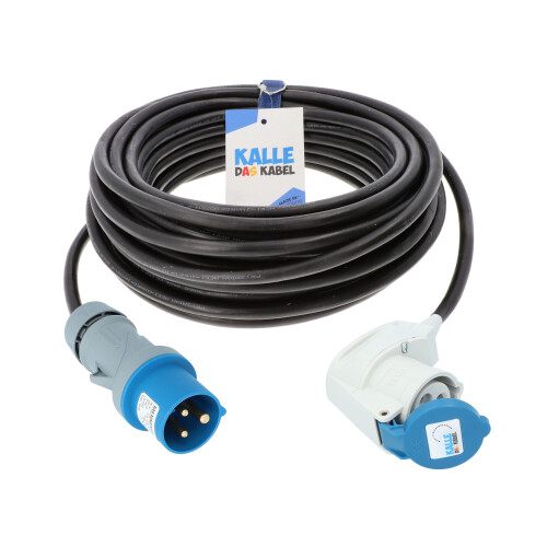 CEE Verlängerungskabel mit CEE Camping Stecker blau und Winkelkupplung Kompakt 230V 16A 1,5mm² Gummikabel - Zäh & Unverwüstlich – „Made in Germany“ 5 Meter