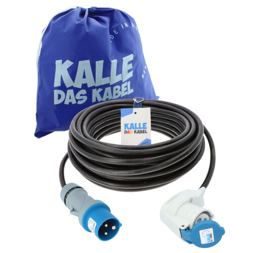 CEE Verlängerungskabel mit CEE Camping Stecker blau und Winkelkupplung Kompakt 230V 16A 2,5mm² Gummikabel - Zäh & Unverwüstlich – „Made in Germany“ 40 Meter