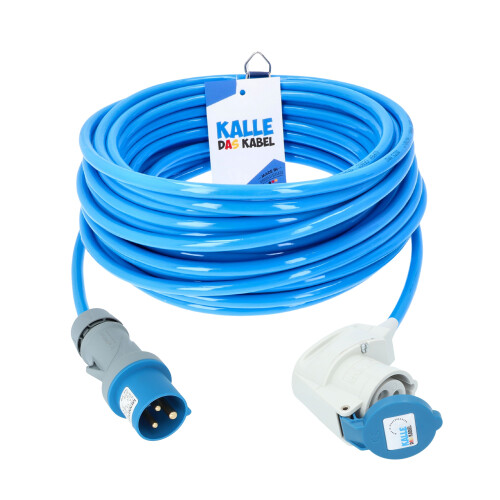 Camping Verlängerungskabel mit CEE Camping Stecker und Winkelkupplung Kompakt 230V 16A 2,5mm² in strahlendem Blau - Robust & Sicher – „Made in Germany“ 5 Meter