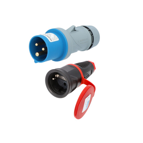 Camping Adapterkabel CEE Stecker blau auf Schuko Kupplung / 230V 16A ,  30,02