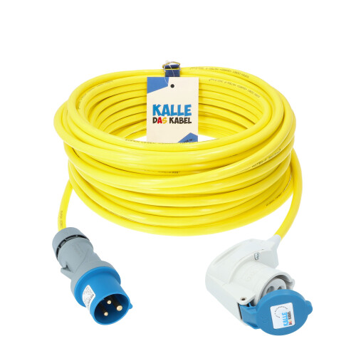 Camping Verlängerungskabel mit CEE Camping Stecker und Winkelkupplung Kompakt 230V 16A 2,5mm² in leuchtendem Gelb - Robust & Sicher – „Made in Germany“ 15 Meter