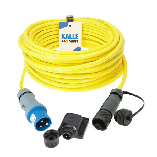 Kalle Landanschlusskabel CEE 230V 16A 2,5mm² Philippi Kupplung RS692 Extreme Signal Gelb IP44 mit Winkelgehäuse 5 Meter
