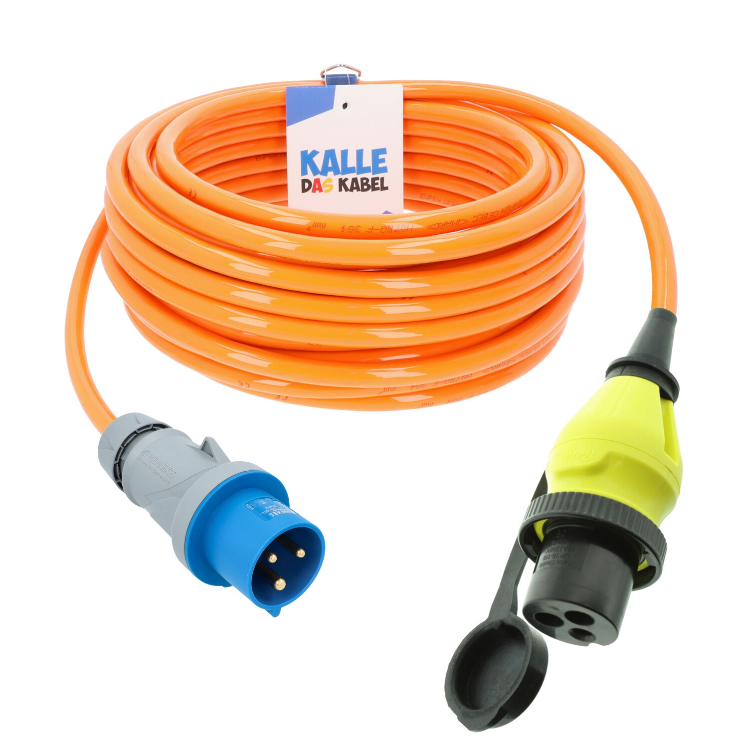 KALLE DAS KABEL CEE-Verlängerung 230V H07BQ-F 3G 2,5 mm² Vollpur-Premium-Leitung für Industrie BAU Boot Womo Camping 10 Meter