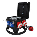 Mobiler Vollgummi-Stromverteiler SPITZ Model 10 - Anschlussleitung H07RN-F 2 Meter 5G 6,0 mm² 400V 32A auf 1x CEE 32A 2x CEE 16A 3x SCHUKO 16A 1x FI 63A/4,0/0,03A Schutzklasse IP67/IP54