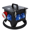 Mobiler Vollgummi-Stromverteiler SPITZ Model 10 - Anschlussleitung H07RN-F 2 Meter 5G 6,0 mm² 400V 32A auf 1x CEE 32A 2x CEE 16A 3x SCHUKO 16A 1x FI 63A/4,0/0,03A Schutzklasse IP67/IP54