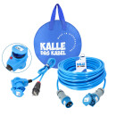 KALLE Camping Starter Set Polyurethan Campingkabel H07BQ-F 3G 2,5 mm² blau Polyurethan-Verlängerung 25 m + Kalle LEDapter 230V Winkel IP44 1,5 m H07BQ-F 3G2,5 (PUR-Kabel) blau
