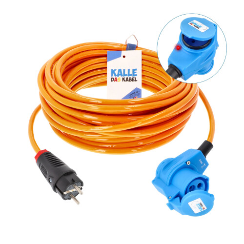 Kalle LEDapter Schuko auf CEE 230V Winkelkupplung 3G 2,5 mm² 5 Meter mit LED-Verpolungsanzeige Extreme Signal Orange IP44