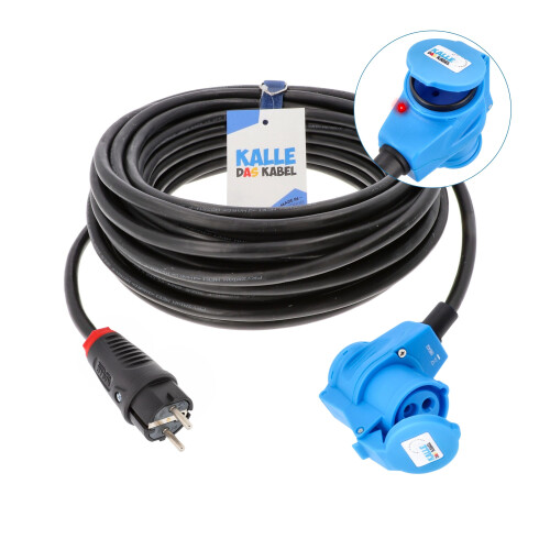 Kalle LEDapter Schuko auf CEE 230V Winkelkupplung 3G 2,5 mm² mit LED-Verpolungsanzeige IP44 5 m