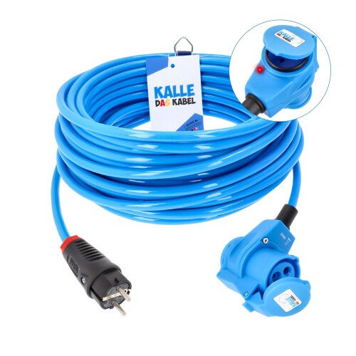 Kalle LEDapter Schuko auf CEE 230V Winkelkupplung 3G 2,5 mm² mit LED-Verpolungsanzeige Extreme Blau IP44